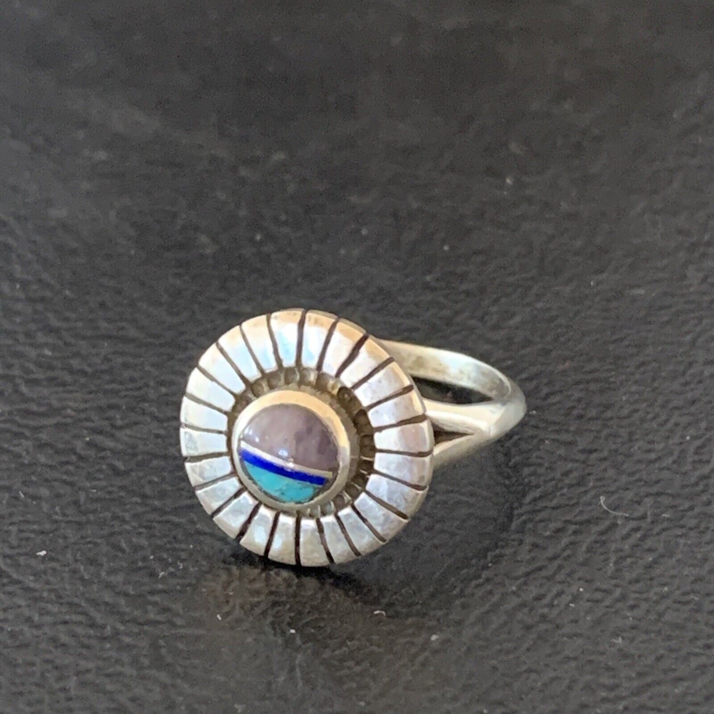 Navajo Blue Turquoise Sugilite Inlay Ring | Sz 6.5 | Sterling Silver | Authentic Native American Handmade | 11191