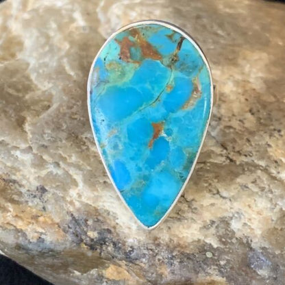 Navajo Blue Kingman Turquoise Ring | Sterling Silver | Sz 8 | Authentic Native American Handmade | 12788