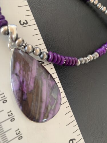 Native American Sterling Silver Navajo Pearl Purple Sugilite Pendant | Authentic Handmade | 11916