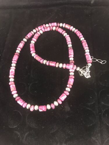 Natural Purple Sugilite Bead Sterling Silver Necklace | Southwestern Navajo | 22" | 1303