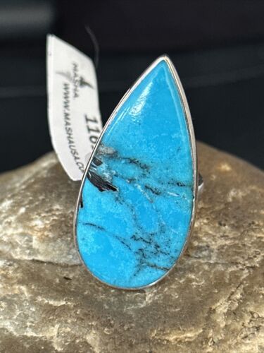 Women's Navajo Handmade Blue Kingman Turquoise Ring | Sterling Silver | Sz 9 | 11617