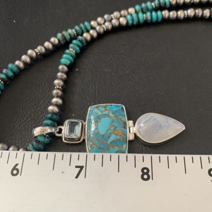 Navajo Pearls Sterling Silver Blue Mojave Turquoise Necklace Pendant | Multi-Stone | 11820