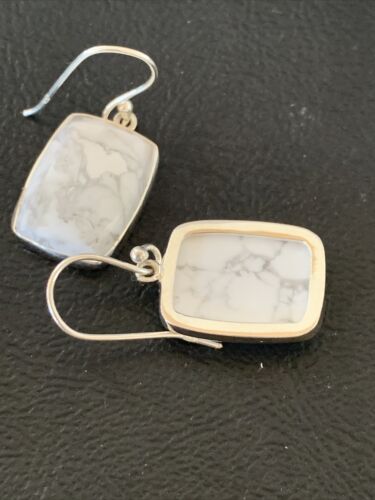 Navajo Sterling Silver White Howlite Black Dangle Rectangle Earrings | 0.75" | 12072