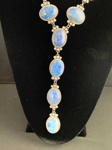 Navajo Lariat Necklace | Sterling Silver | Denim Lapis Lazuli | 37" | Authentic Native American Handmade | 11500