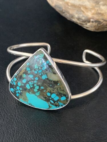 Handmade Sterling Silver Blue Spiderweb Turquoise Cuff Bracelet | Women's | 14069