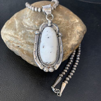 Men's Women's White Buffalo Turquoise Pendant Necklace | Sterling Silver | Authentic Native American Handmade | 14195