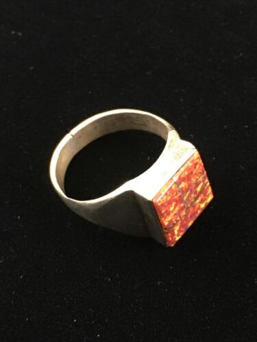Native American Navajo Red Opal Inlay Ring | Sterling Silver | Sz 9.75 | 10106