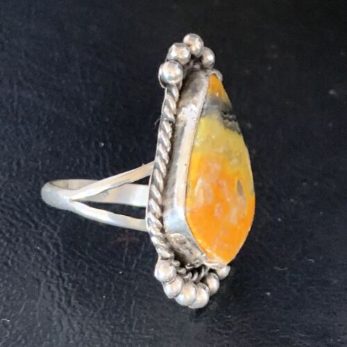 Navajo Yellow Bumble Bee Jasper Ring | Sterling Silver | Sz 9.5 | Authentic Native American Handmade | 13526