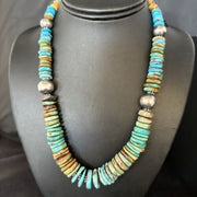 Navajo Blue Green Turquoise Bead Necklace | Sterling Silver | Authentic Native American | 20" | 14243