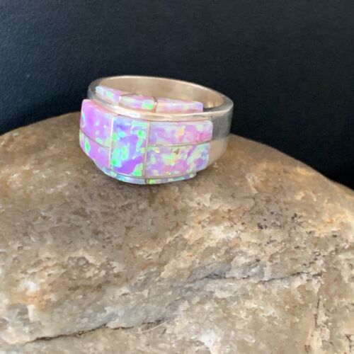 Navajo Pink Opal Inlay Band Ring | Sz 9 | Authentic Native American Handmade | 12406