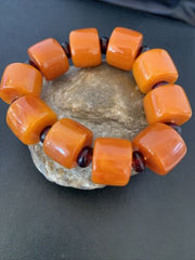 Southwestern Stretch Bracelet Set | Yellow Gold | Red Fossil Amber Stones | Authentic Native American Handmade | 10634
