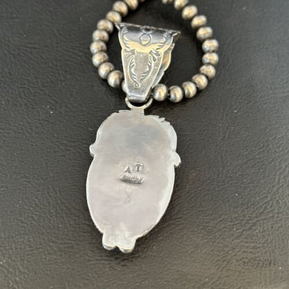 Navajo Pearls Orange Spiny Oyster Necklace Pendant | Sterling Silver | Authentic Native American Handmade | 14717