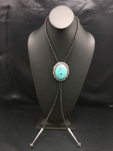 Southwestern Bolo Tie | Navajo Kingman Turquoise | Sterling Silver | Handmade by Yazzie | 2995