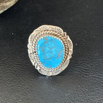 Southwestern Navajo Blue Kingman Turquoise Ring | Sterling Silver | Sz 8 | 12959