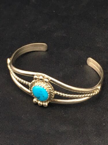 Navajo Blue Turquoise Children's Bracelet | Sterling Silver | Authentic Native American Handmade | 4375