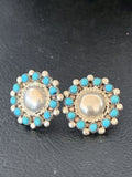 Authentic Native American Zuni Petite Point Turquoise Earrings | Sterling Silver | Handmade | 1609