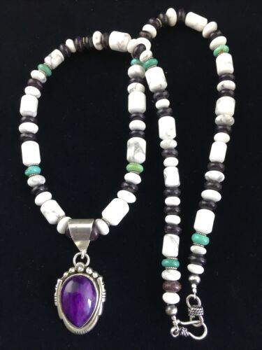 Navajo Purple Sugilite Turquoise Bead Necklace | Sterling Silver | 22" | Authentic Native American Handmade | 10035