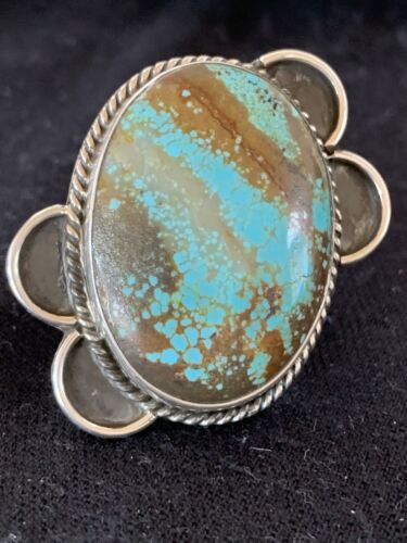Native American Navajo Blue Turquoise Ring | Sterling Silver | Sz 11 | 128 - Masha USA