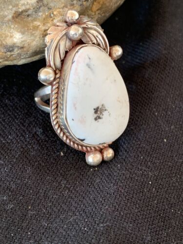 Southwestern Navajo White Buffalo Turquoise Ring | Sterling Silver | Sz 9 | 13088