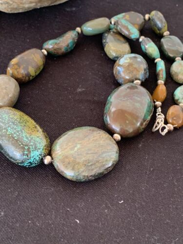Navajo Graduated Sterling Silver Natural Blue Nugget Turquoise Necklace | Authentic Native American | 22" | 624