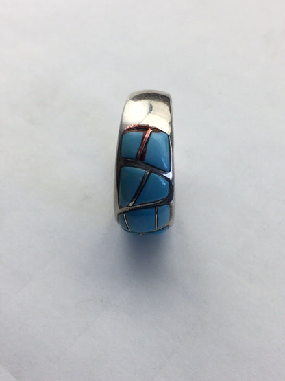 Navajo Kingman Turquoise Corn Inlay Ring | Sterling Silver | Sz 7.5 | 01619