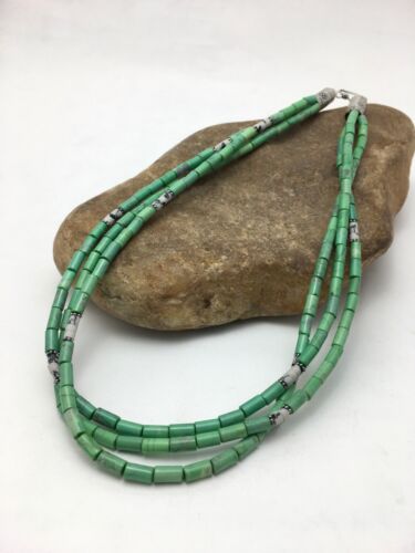 Navajo Green Turquoise & Howlite 3 Strand Necklace | Sterling Silver | Authentic Native American Handmade | 4163