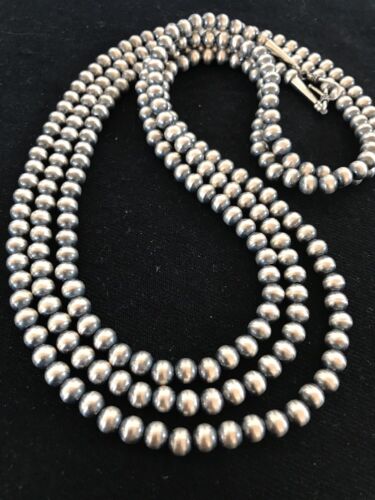 Navajo Pearls Sterling Silver Bead Necklace | 6mm | 51" Length | Native American | 90651