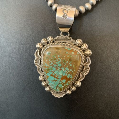 Navajo Blue #8 Turquoise Pendant Necklace | Sterling Silver | Authentic Native American Handmade | 10227