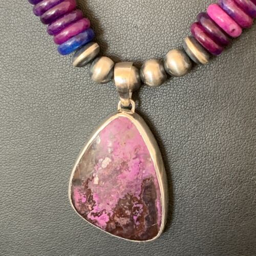 Navajo Purple Sugilite Pendant with Pearls | Sterling Silver Necklace | Authentic Native American Handmade | 4832