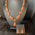 Navajo Lariat Necklace with Orange Spiny Oyster Earrings | Sterling Silver Pendant | 20" | Authentic Native American Handmade | 13882