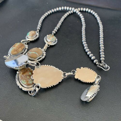 Navajo Men's Lariat Necklace | Boulder Turquoise | Sterling Silver | Native American Handmade | 2222