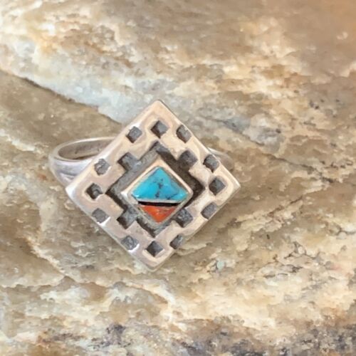 Navajo Blue Turquoise Spiny Oyster Inlay Ring | Sz 7 | Authentic Native American Handmade | 13170