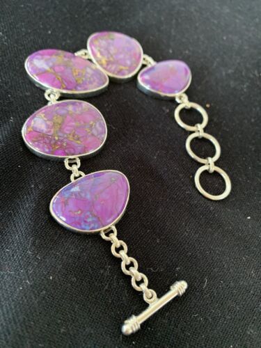 Navajo Purple Mojave Turquoise Link Bracelet | Sterling Silver | 9" | Authentic Native American Handmade | 664