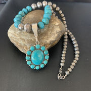 Navajo Blue Turquoise Cluster Pendant Necklace | Sterling Silver | Authentic Native American Handmade | 11884