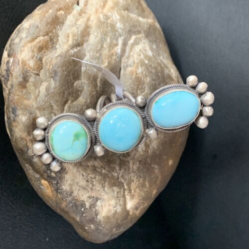 Navajo Blue Sonoran Gold Turquoise Multi-Stone Ring | Authentic Native American Sterling Silver | Sz 7 | 14064