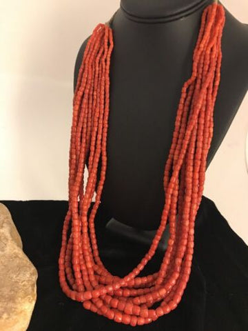 USA Navajo Vintage Authentic Coral 10 Strand Graduated Necklace 30” Old Pawn
