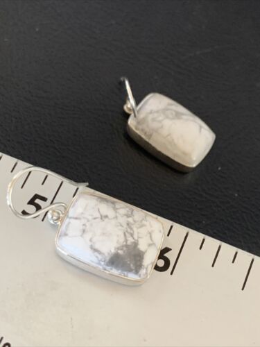 Navajo Sterling Silver White Howlite Black Dangle Rectangle Earrings | 0.75" | 12069