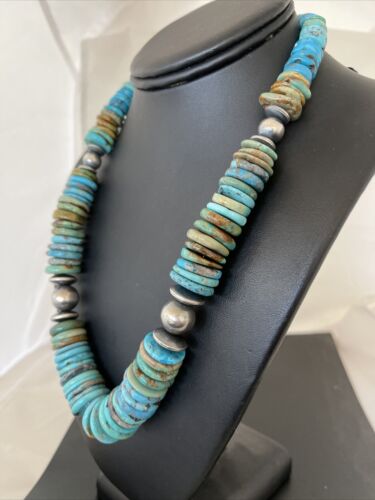 Southwestern Navajo Blue & Green Turquoise Necklace | Sterling Silver | Graduated | Authentic Native American | 20" | 1143 - Masha USA