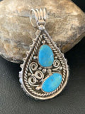 Navajo Blue Turquoise Cluster Pendant | Sterling Silver | 3" | Authentic Native American Handmade | 02103