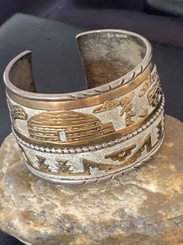 Navajo Pueblo Cuff Bracelet | Sterling Silver & Gold Filled | Authentic Native American Handmade | 1579
