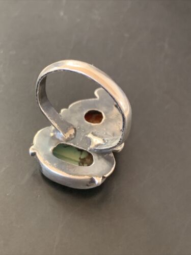 Native American Navajo Multi-Stone Ring | Blue Turquoise & Coral | Sterling Silver | Sz 7 | 11522