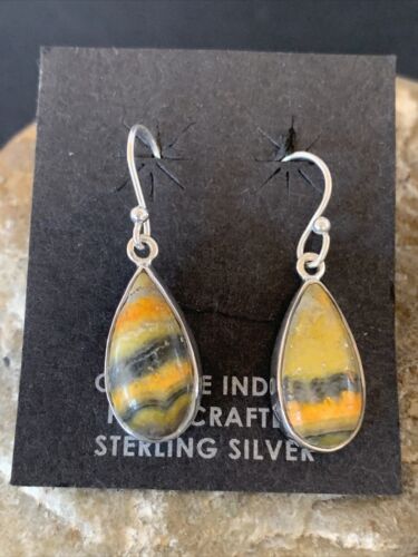 Native American Women's Navajo Bumblebee Jasper Earrings Set | Sterling Silver | Handmade | 1563