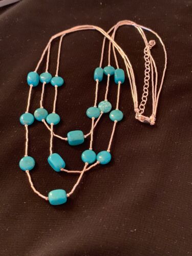 Turquoise Nugget Heishi Necklace | 3-Strand Sterling Silver | Navajo Design | 21"