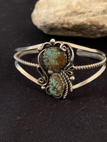 Native American Navajo Turquoise #8 Cuff Bracelet | Sterling Silver | Authentic Handmade | 344