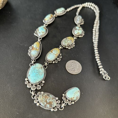 Navajo Golden Hills Turquoise Lariat Necklace | Sterling Silver | Authentic Native American Handmade | 14348