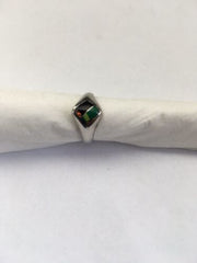 Navajo Black Opal & Turquoise Inlay Ring | Sterling Silver | Sz 6 | Authentic Native American Handmade | 1713