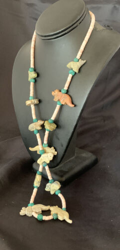 Navajo Pearls Blue Turquoise Shell Necklace | Fetish | Sterling Silver | 30" | Authentic Native American Handmade | 12555 - Masha USA