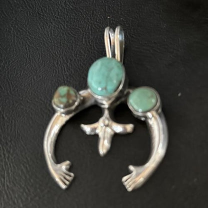 Navajo Sterling Silver Blue #8 Turquoise Naja Pendant | Authentic Native American Handmade | 14667