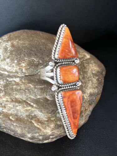 Navajo Orange Spiny Oyster Multi-Stone Ring | Authentic Native American Sterling Silver | Multi-Stone | Sz 7.5 | 14504