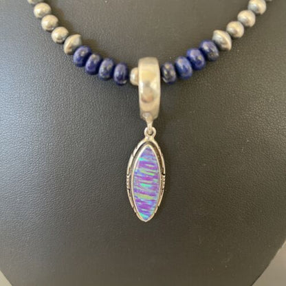 Navajo Purple Opal Pendant Lapis Necklace | Sterling Silver | Authentic Native American Handmade | 1305